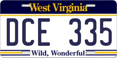 WV license plate DCE335