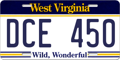 WV license plate DCE450