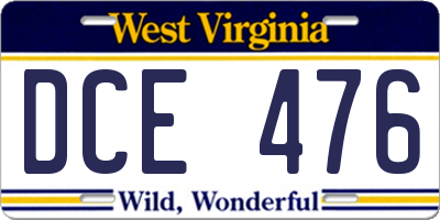 WV license plate DCE476