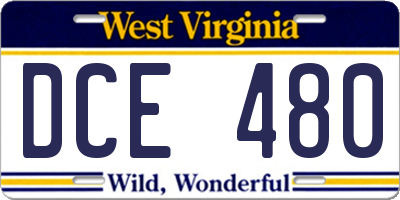WV license plate DCE480