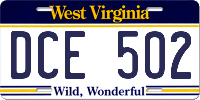 WV license plate DCE502