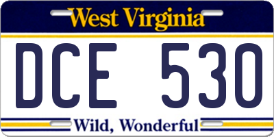 WV license plate DCE530