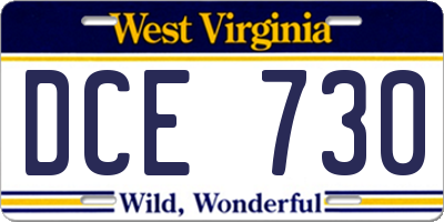 WV license plate DCE730