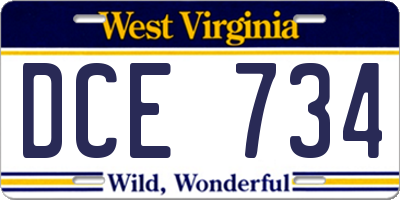 WV license plate DCE734