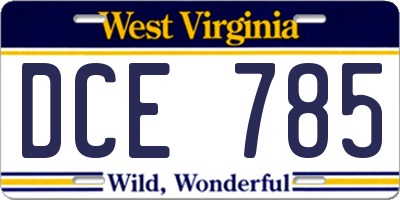 WV license plate DCE785