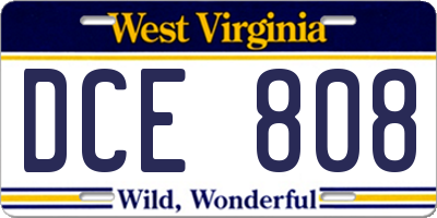 WV license plate DCE808