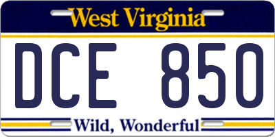 WV license plate DCE850