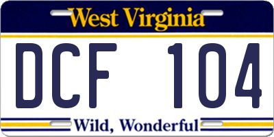 WV license plate DCF104