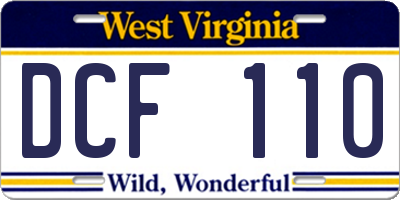 WV license plate DCF110