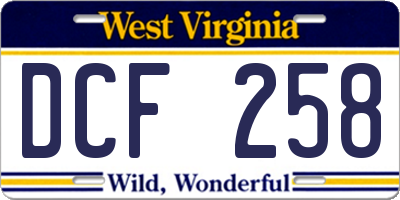 WV license plate DCF258