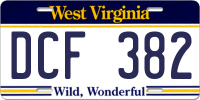 WV license plate DCF382