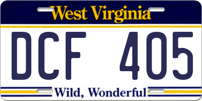 WV license plate DCF405