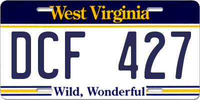 WV license plate DCF427