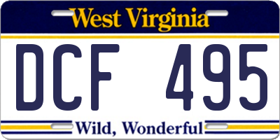 WV license plate DCF495