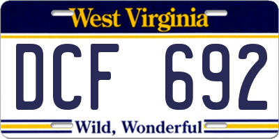 WV license plate DCF692