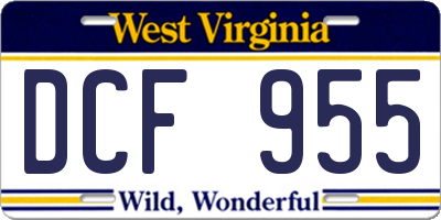 WV license plate DCF955