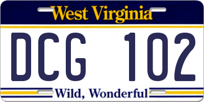 WV license plate DCG102