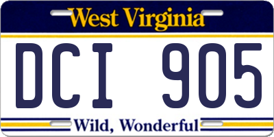 WV license plate DCI905