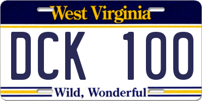 WV license plate DCK100