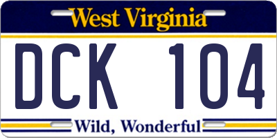 WV license plate DCK104