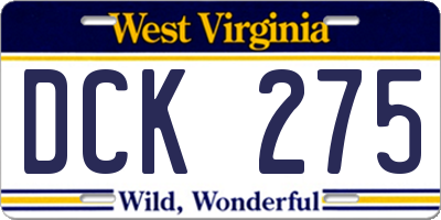 WV license plate DCK275