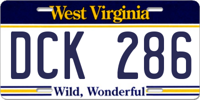 WV license plate DCK286