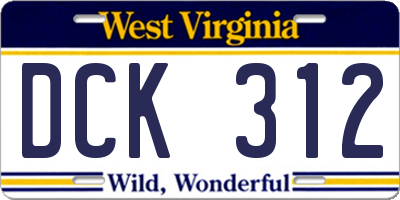 WV license plate DCK312