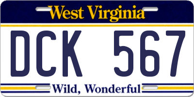 WV license plate DCK567