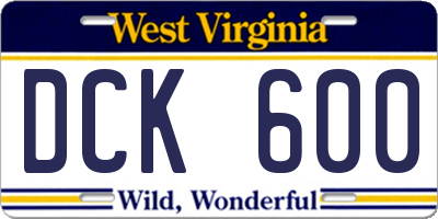 WV license plate DCK600