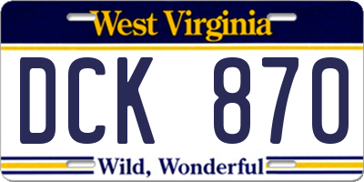 WV license plate DCK870