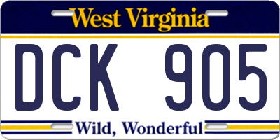 WV license plate DCK905