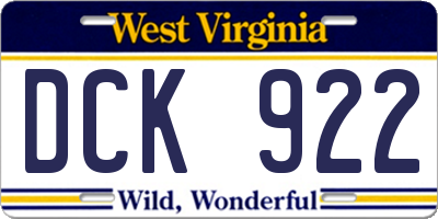 WV license plate DCK922