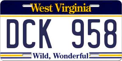 WV license plate DCK958