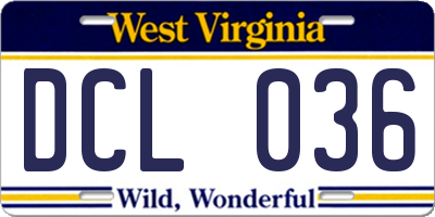WV license plate DCL036