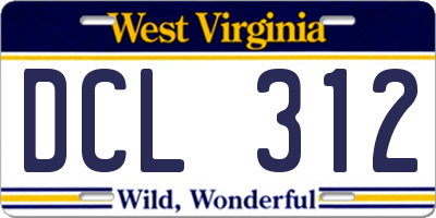 WV license plate DCL312