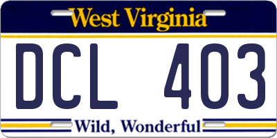 WV license plate DCL403