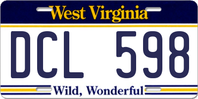 WV license plate DCL598
