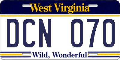 WV license plate DCN070