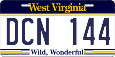 WV license plate DCN144