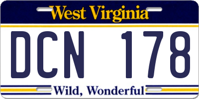 WV license plate DCN178