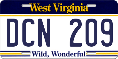 WV license plate DCN209