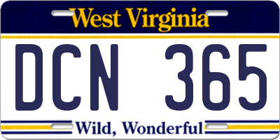 WV license plate DCN365