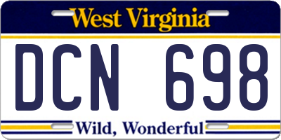 WV license plate DCN698