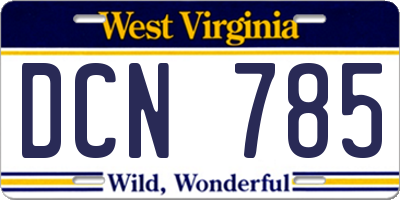 WV license plate DCN785