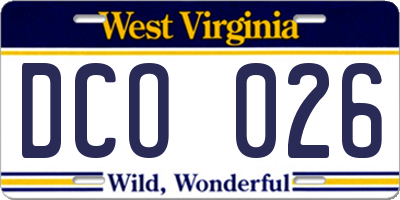WV license plate DCO026