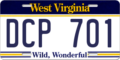 WV license plate DCP701