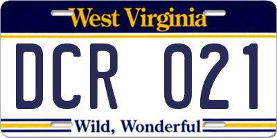 WV license plate DCR021