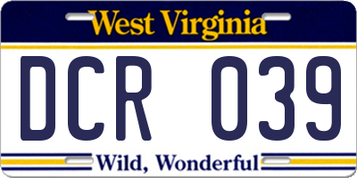 WV license plate DCR039