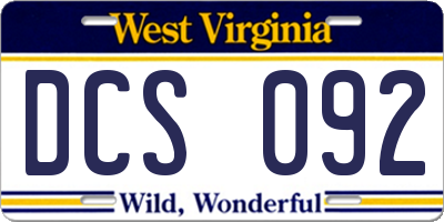 WV license plate DCS092