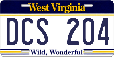 WV license plate DCS204